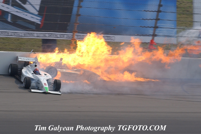 IRL race car crash and fire